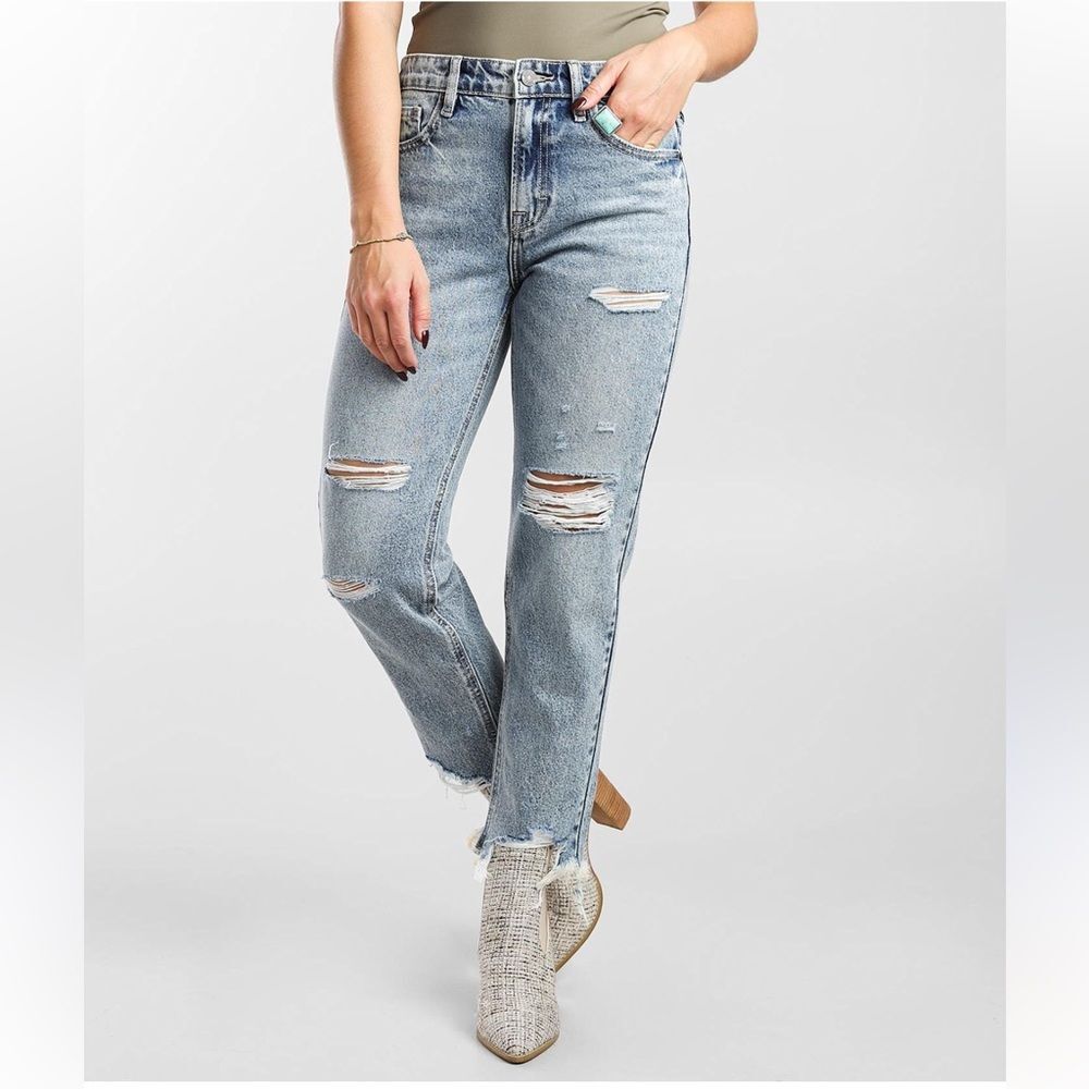 Hidden High Rise Slim Boyfriend Jeans Rainbow Thread Distressed Size 24